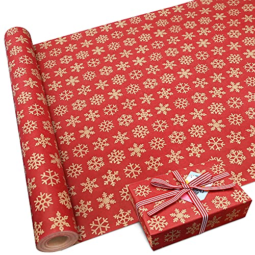 DOJoykey Papel de presente, 16 m x 43 cm Natal pacote de rolo grande papel Kraft reciclável papel de embrulho grosso para presentes envoltório decoração de festa