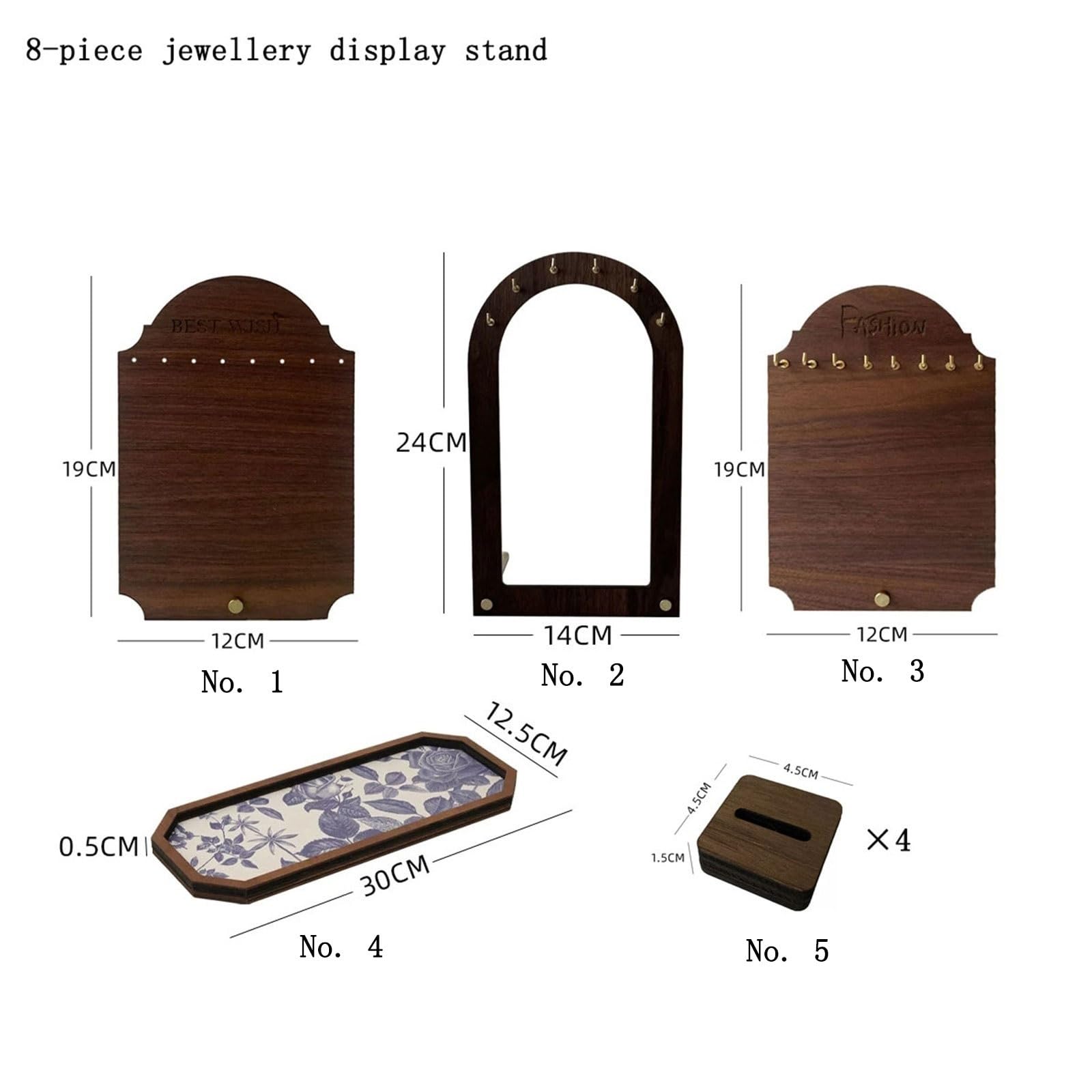 Estetyka 8 Pack Vintage Wooden Jewelry Display Stand Set