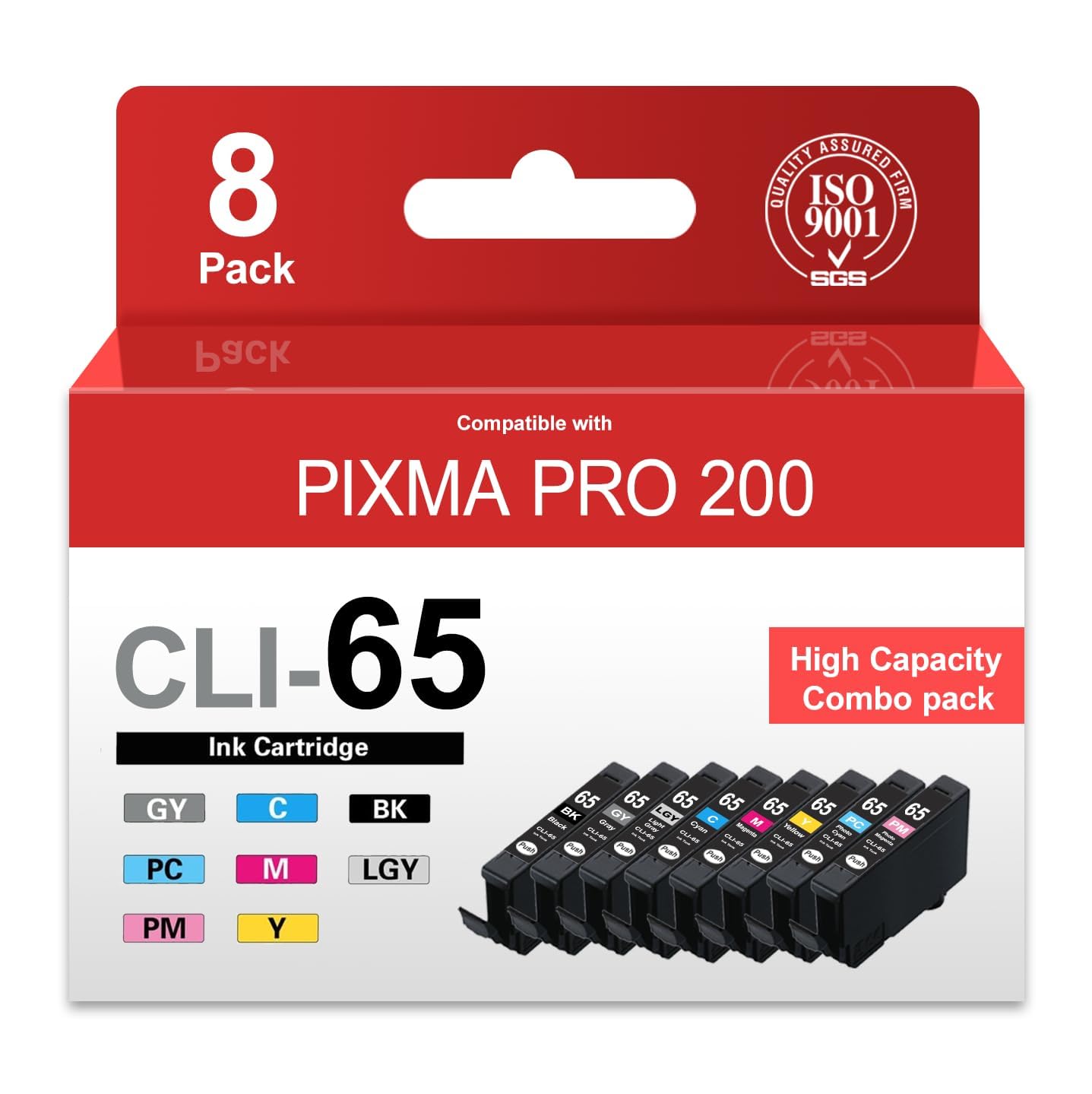 CLI 65 Ink Cartridges Eight Color 8PK (1BK, 1C, 1M, 1Y, 1PM, 1PC, 1GY, 1LGY) Compatible CLI65 CLI-65 Replacement for Canon CLI-65 Ink Cartridge with