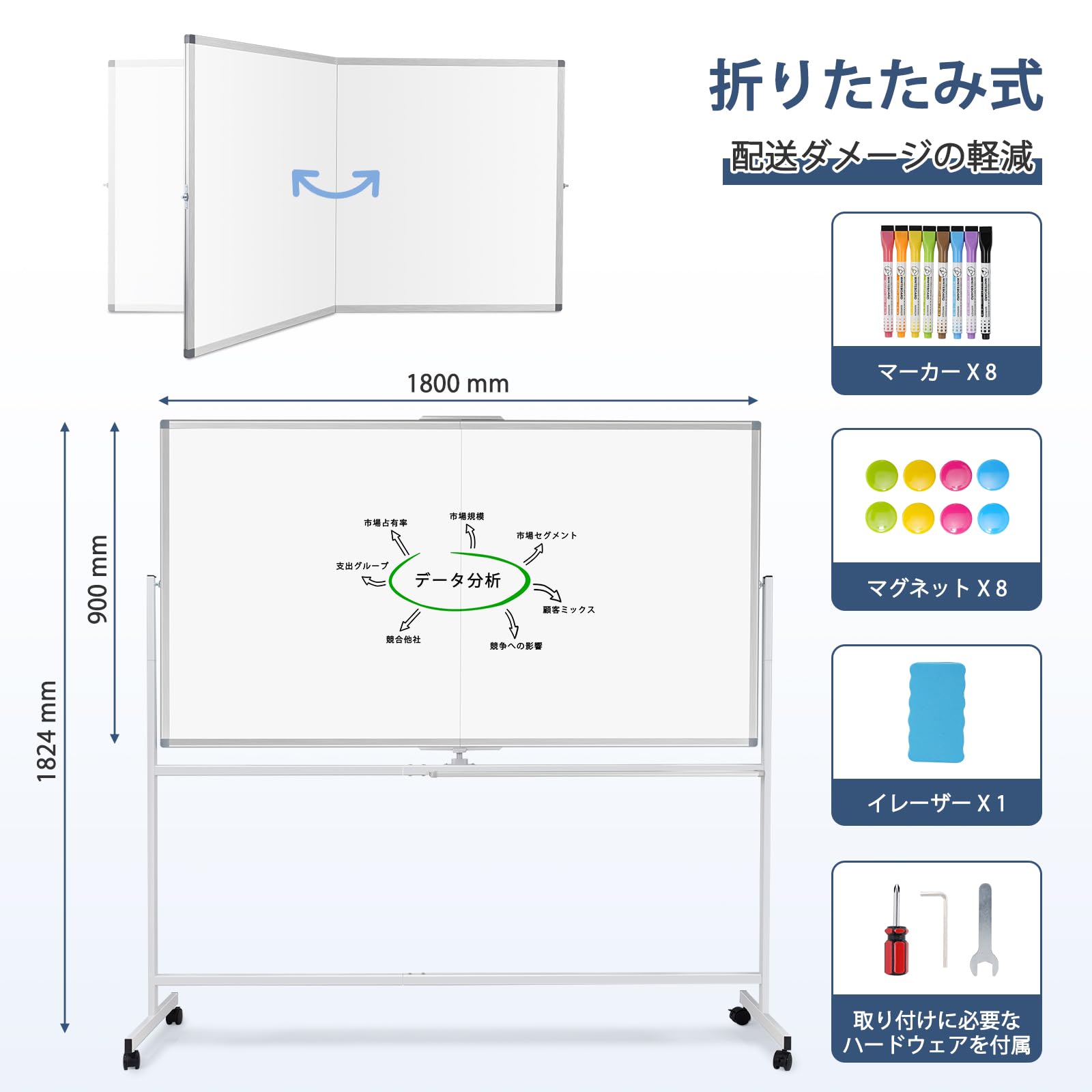 Amazon.co.jp: Walspax ホワイトボード脚付き 1800mm×900mm マグネット