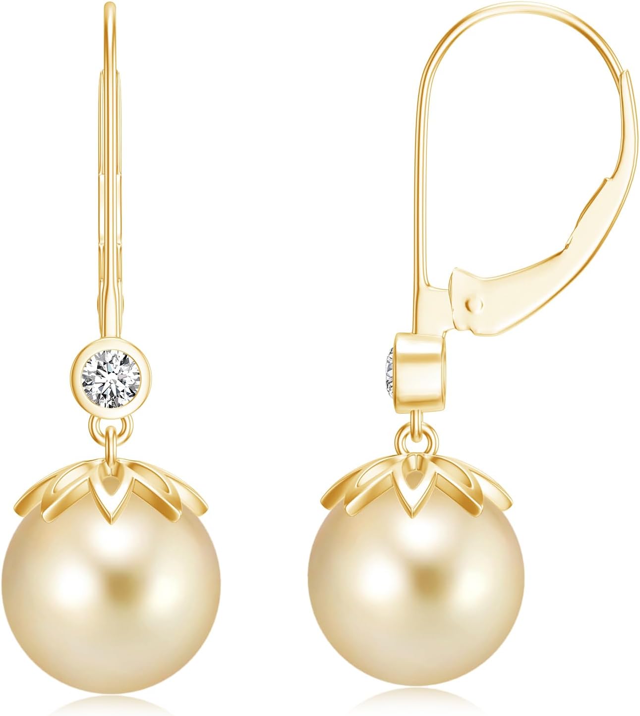 AAA Quality Golden South Sea Pearl Hoop Earrings for Women Sterling Silver Gold Plated Moissanite Drop Dangle Earring June Birthstone Birthday Wedding Anniversary Jewelry