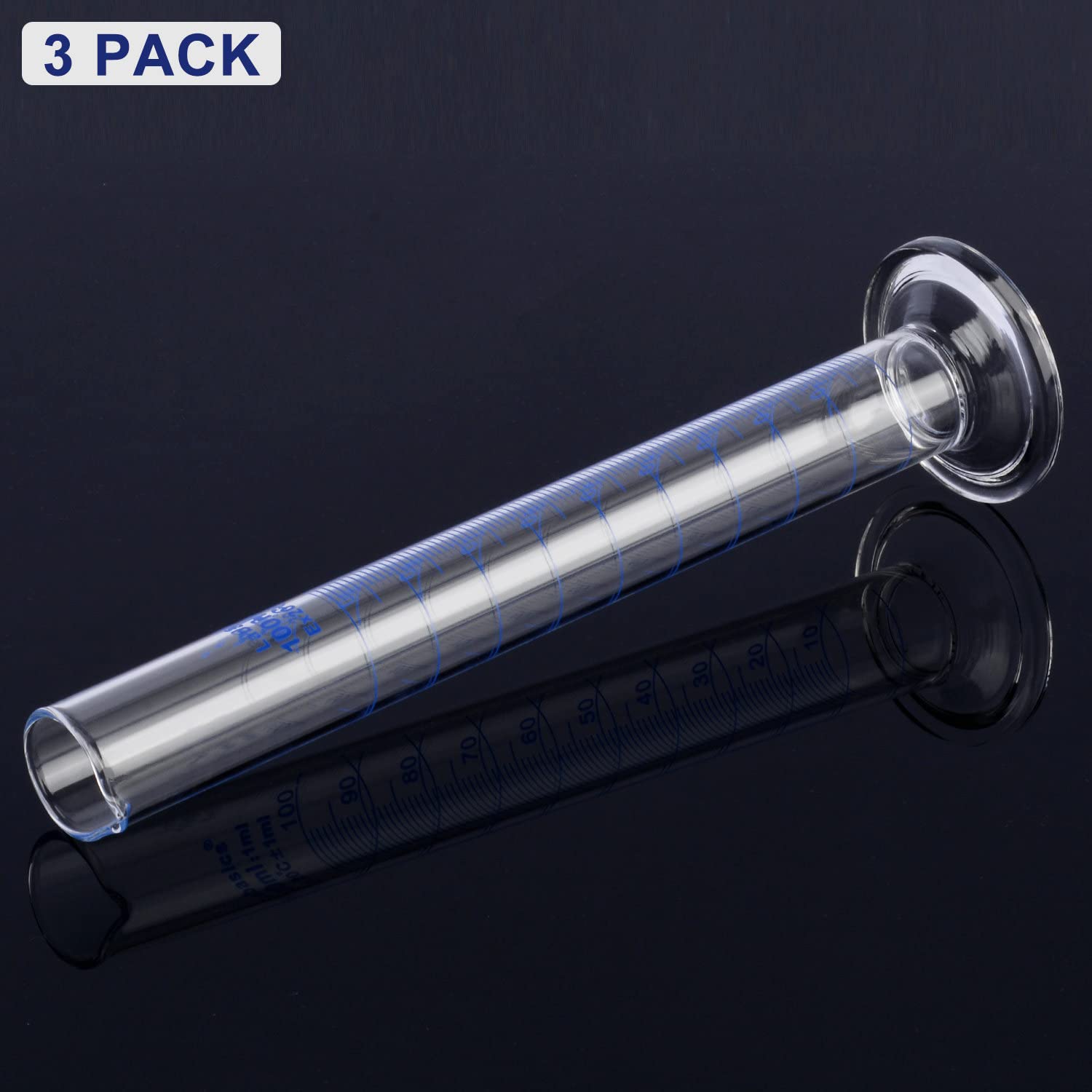 Labasics Messzylinder, 3er-Pack Borosilikat Glas 100 ml Dickwandiger Messzylinder Laborzylinder Lab Graduated Cylinder