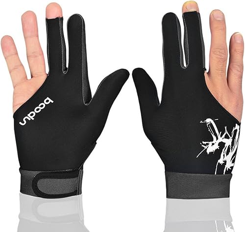 Miniatura 1 de Anser M050912 Hombre Mujer Elástico 3 Dedos Show Guantes para Tiradores de Billar Carom Pool Snooker Taco Deporte  Uso en la mano derecha o