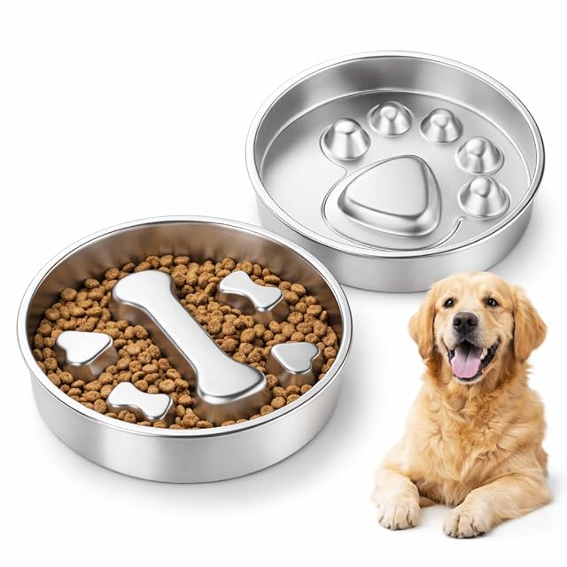 Comedero para Perros de Acero Inoxidable 304, Pack de 2, diseño 2 en 1 de Doble Cara