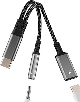 USB C to AUX for iPhone 16 15 Pro Max Adapter Headphone 2in1 Jack Audio 3.5mm Cable Charger Compatible for Samsung Splitter Dongle Cord for Apple Wired Phone Android Female for iPad Galaxy DAC S24