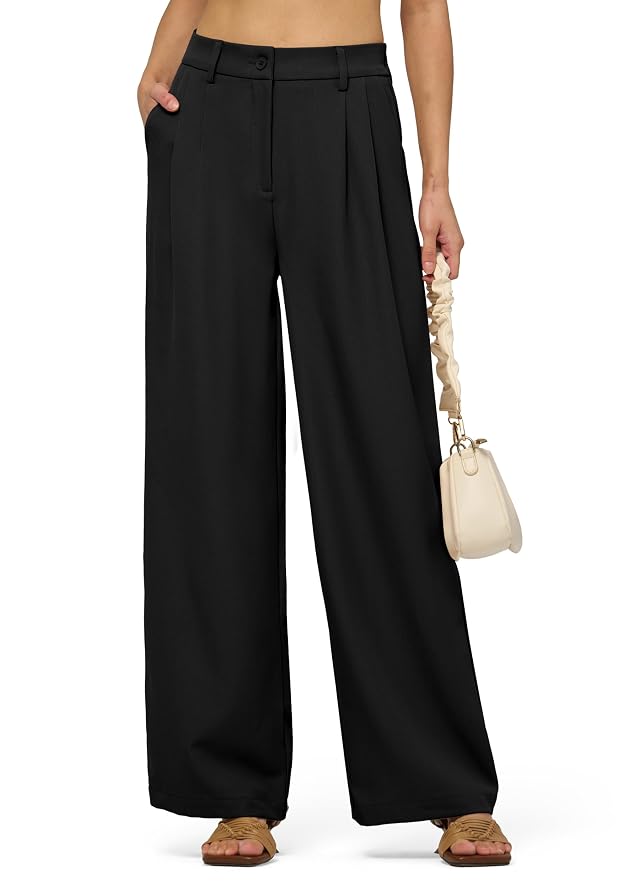 Womens Work Pants Wide Leg 2025 Dress Pants Casual Slacks Office Pants High Waisted with Pockets 28 30