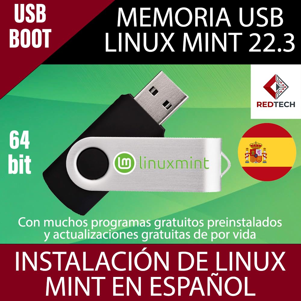 LINUX MINT 22.3 Memoria USB Arrancable Linux – 64 Bit – Instalación fácil sistema operativo en Español y modo LIVE