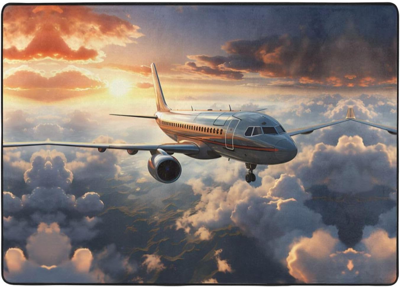Airplanes are Soaring Printed Floor mat 80x58 inches, Non-Slip Decorative Carpet for Bedroom and Living Room
