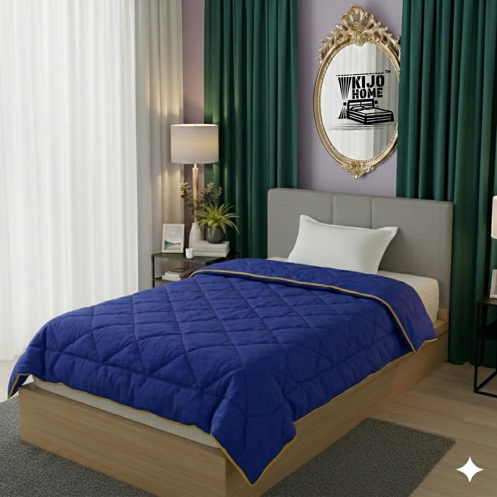 Navy Blue Comforter Single Bed | 220 GSM | Quilt AC Blanket for Single Size Bed | Reversible Super Soft Microfiber Blanket | 100x60 Inches-image-14