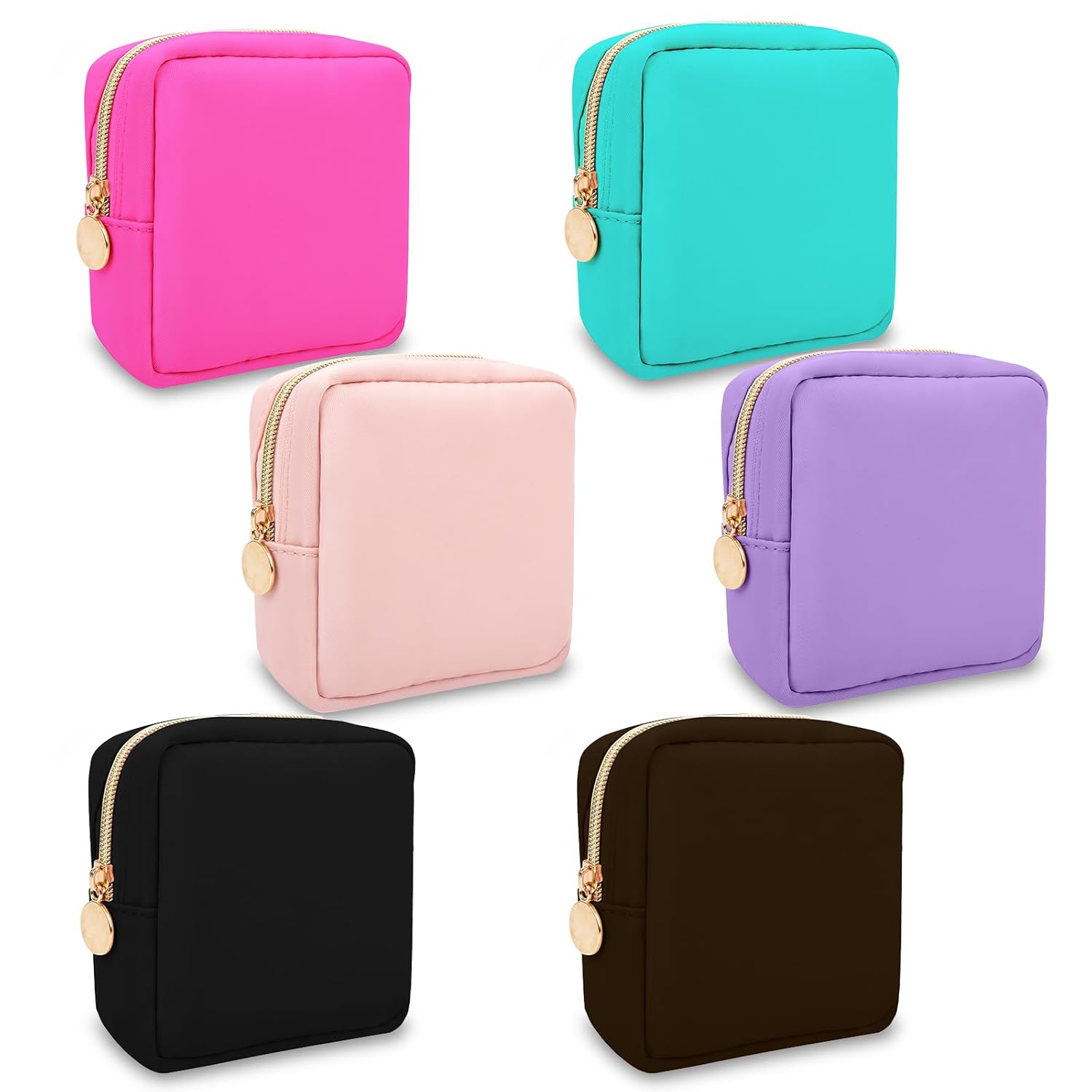 UIXIZQ 6 Pcs Waterproof Mini Makeup Bag Pouch for Purse,Small Cosmetic Travel Bag Pouch Nylon Toiletry Organizers Bag for Women Girls,Cute Mini Zipper Preppy Coin Purse for School Work Camping Travel