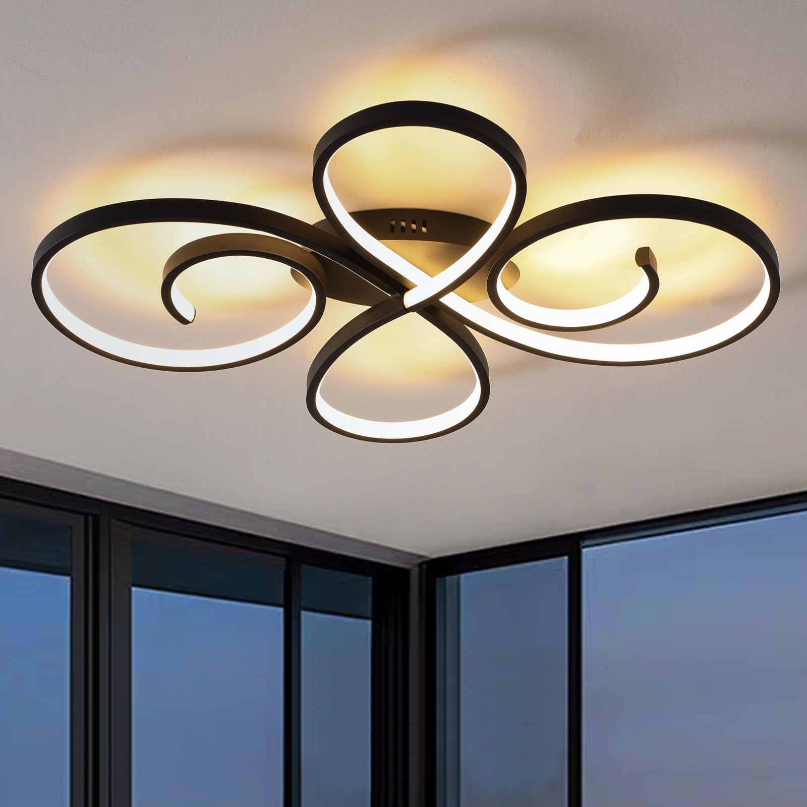 Dfiacn Modern Ceiling Lights Chandelier with Simple Designs Remote Control App Ceiling Lamp Dimmable Memory Function for Bedroom, Black
