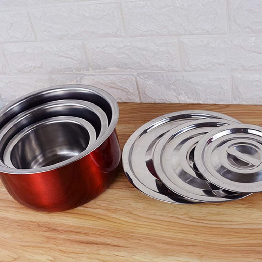 Cuenco De Acero Inoxidable De 3 Piezas con Tazón De Sopa De Tapa De Metal Recipiente De Comida para Restaurante Hotel En Casa