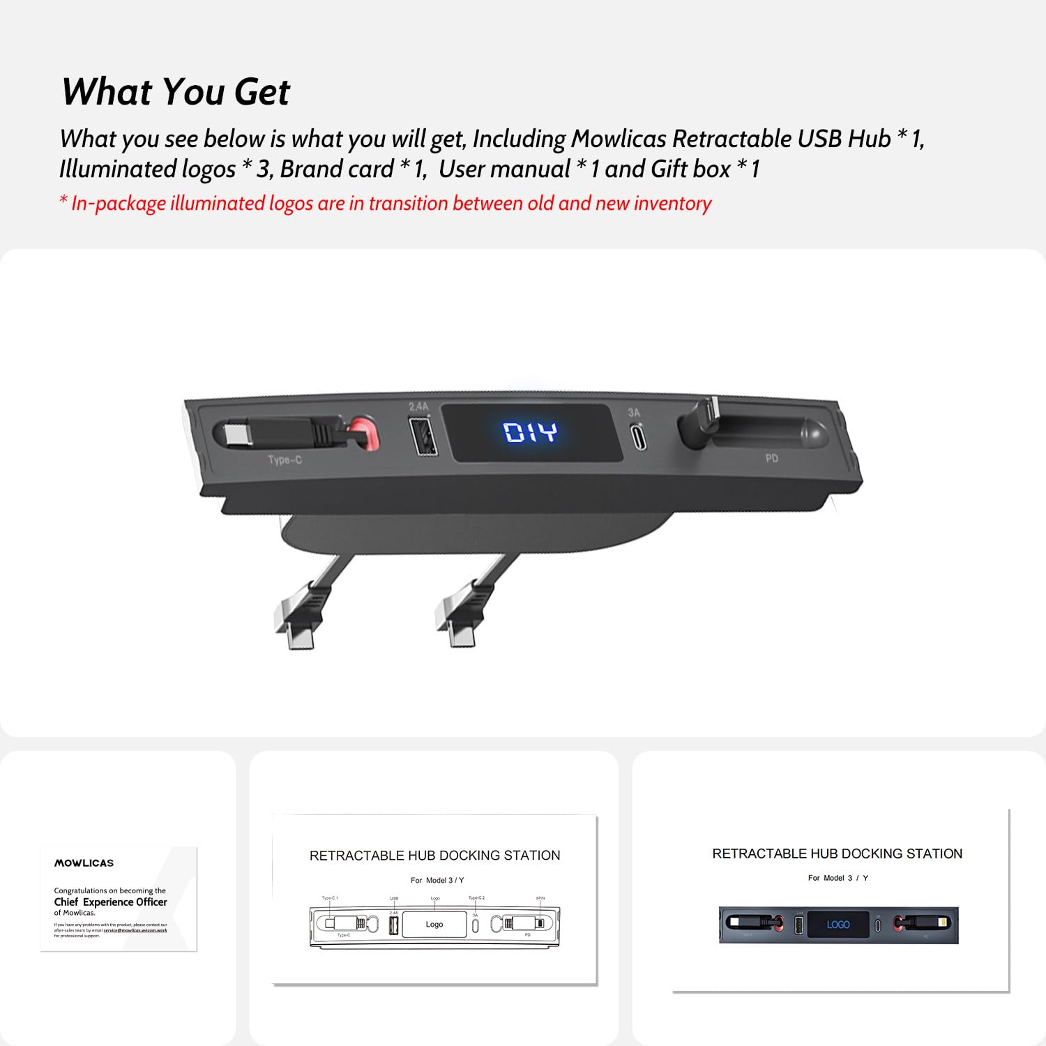 Hub USB de consola (blanco), adaptador de cables retráctiles USB para Tesla Model 3/Y accesorios interiores 2023 2022 2021, cargador de teléfono de coche, regalos para propietarios de Tesla