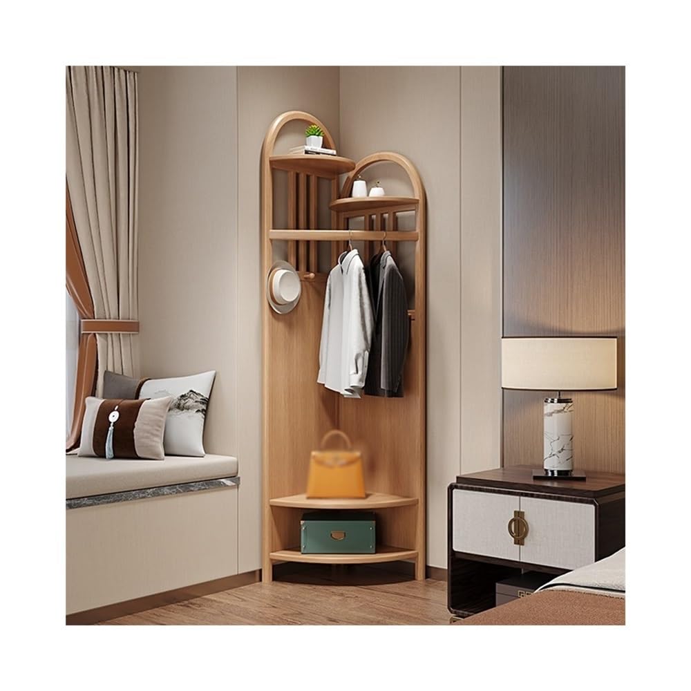 DFHS46JK Hat Rack Solid Wood Corner Coat Rack Floor Bedroom Hanger Storage New Chinese Style Living Room Simple Clothes for Office(Beech Color)
