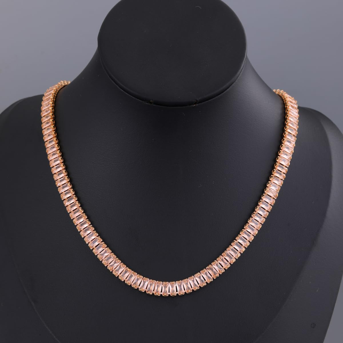 Elegant Rose Gold Crystal Tennis Necklace, Baguette Cut Rhinestone Choker, Fashion Statement Jewelry for Women - Image 4