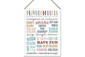 Playroom Rules Wall Art - Motivational Decor for Kids Playroom