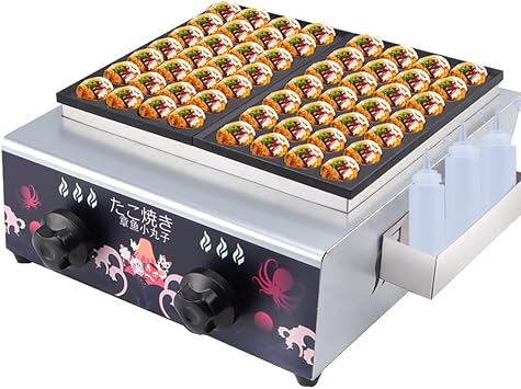 Takoyaki Electric Fish Ball Stove, Commercial Meatball Machine Baking Tray, Suitable for DIY Household Kitchen Cookware, Stainless Steel Octopus Grill
