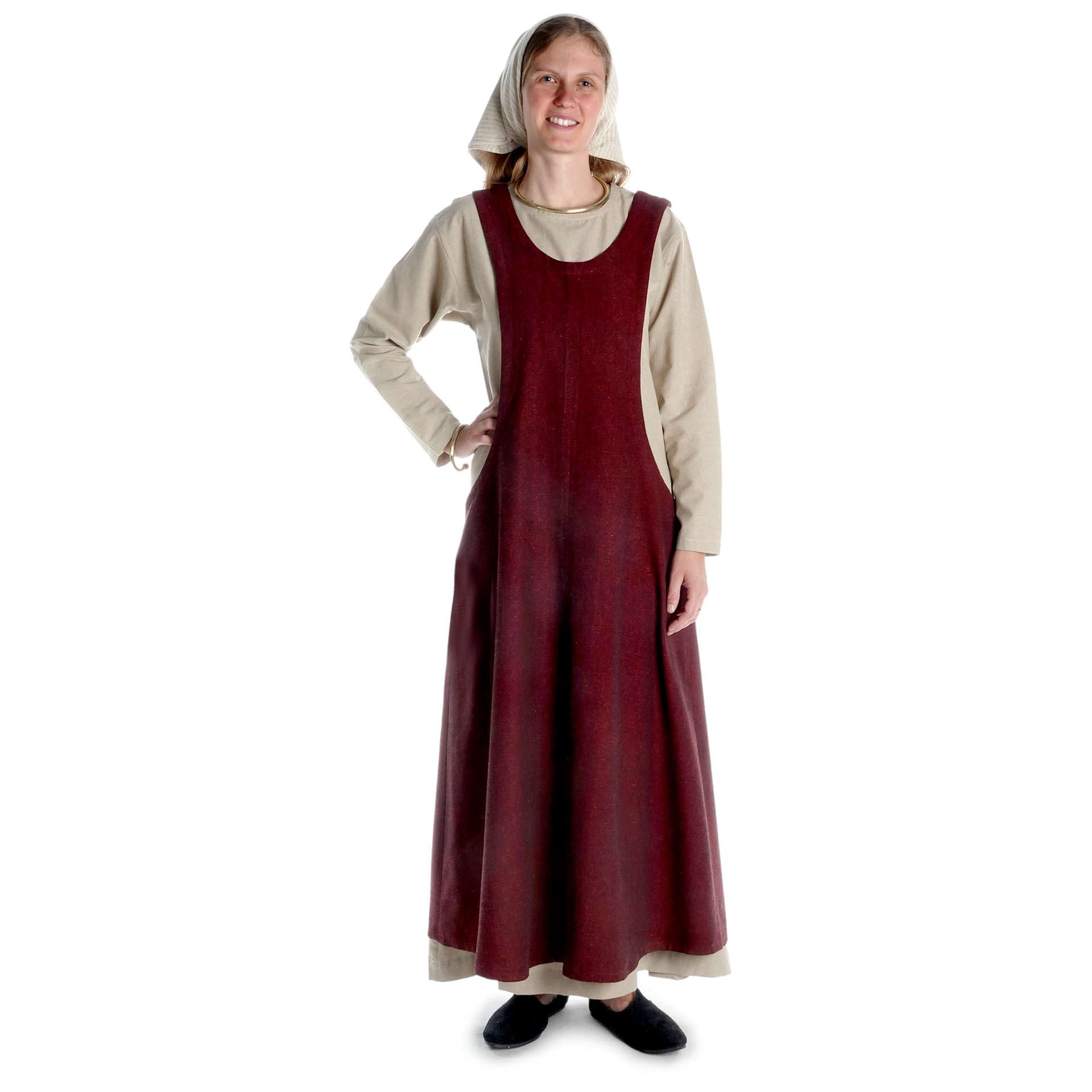 HEMAD Medieval Surkot Rischoyde Overdress Green, White, Brown Cotton, red, One Size