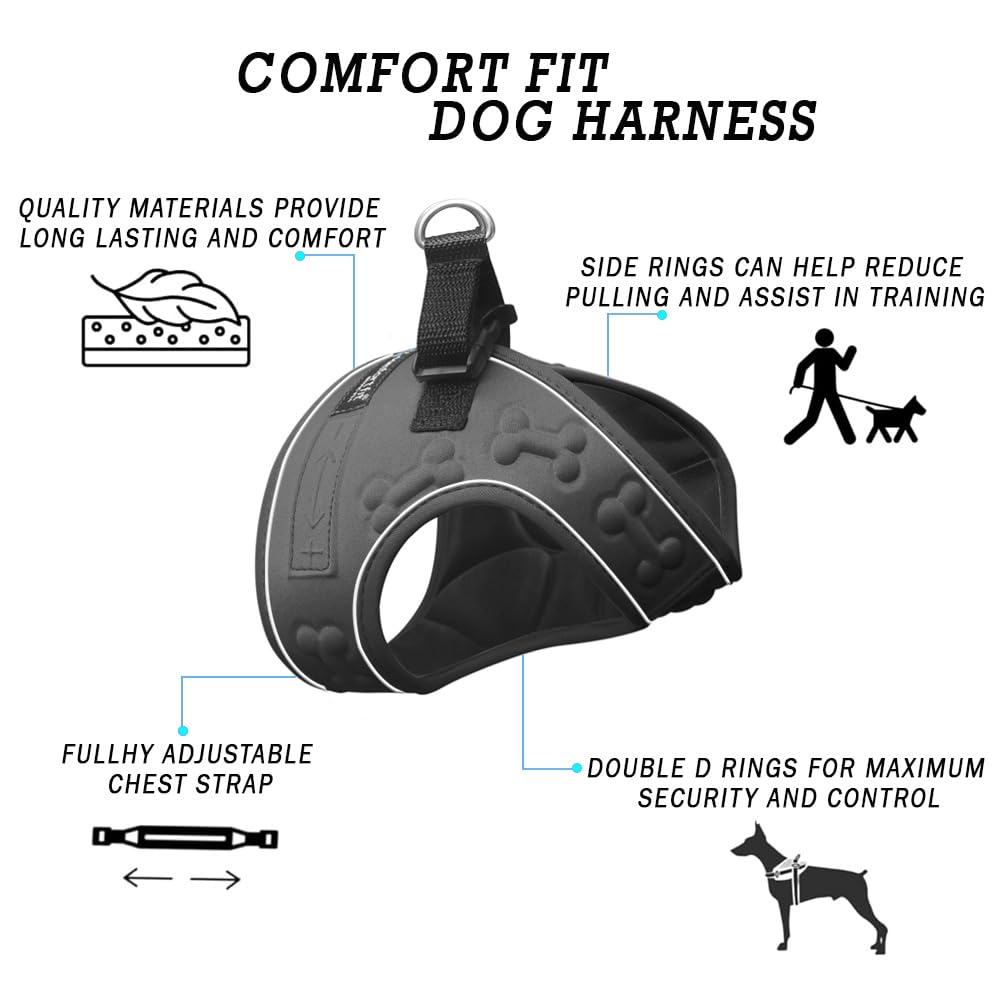 ● Sin tirones, para Perros pequeños, fácil de Poner y Quitar, Suave Acolchado Interior y Exterior, para un Perro cómodo y cómodo, Talla XS, Negro con Tiras Reflectantes