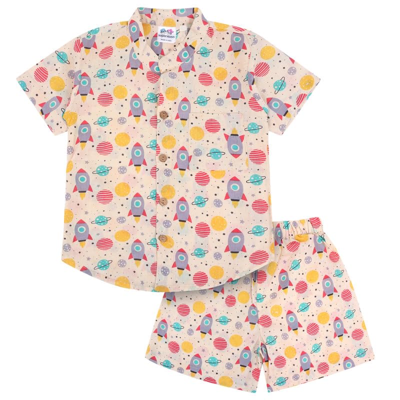 Image of superminis Baby Boys Cotton Printed Shirt and Nikkar /Shorts Coordinated Set