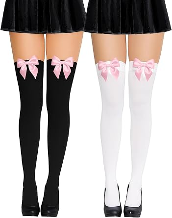 2PCS Thigh High Stockings with Bow Stockings for Women over Knee High Socks One Size Halloween Party Cosplay Costume