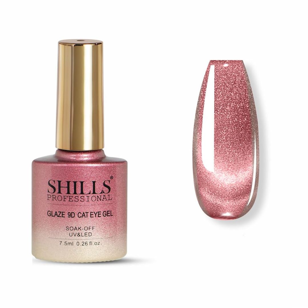 SHILLS PROFESSIONAL Glaze 9D Cat Eye Gel Nail Polish 7.5ml – Magnetic Soak-Off UV/LED Gel Polish for Salon & DIY Nail Art (376 – Rose Blush Sparkle)-image-8