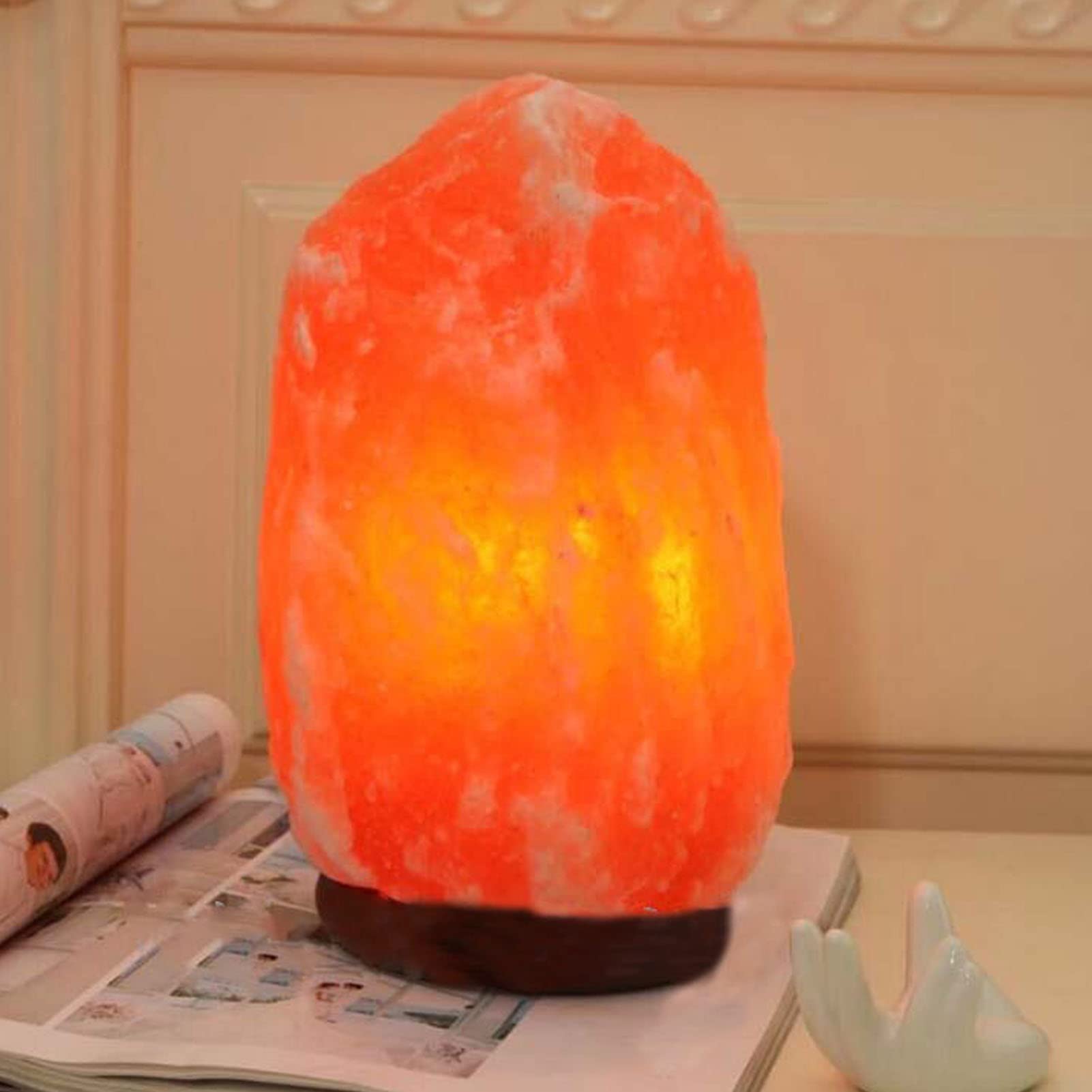 Salt lamp Night Light with Wooden Base Exquisite Salt Night Light for Office Restaurant Bar Gifts Home Décor