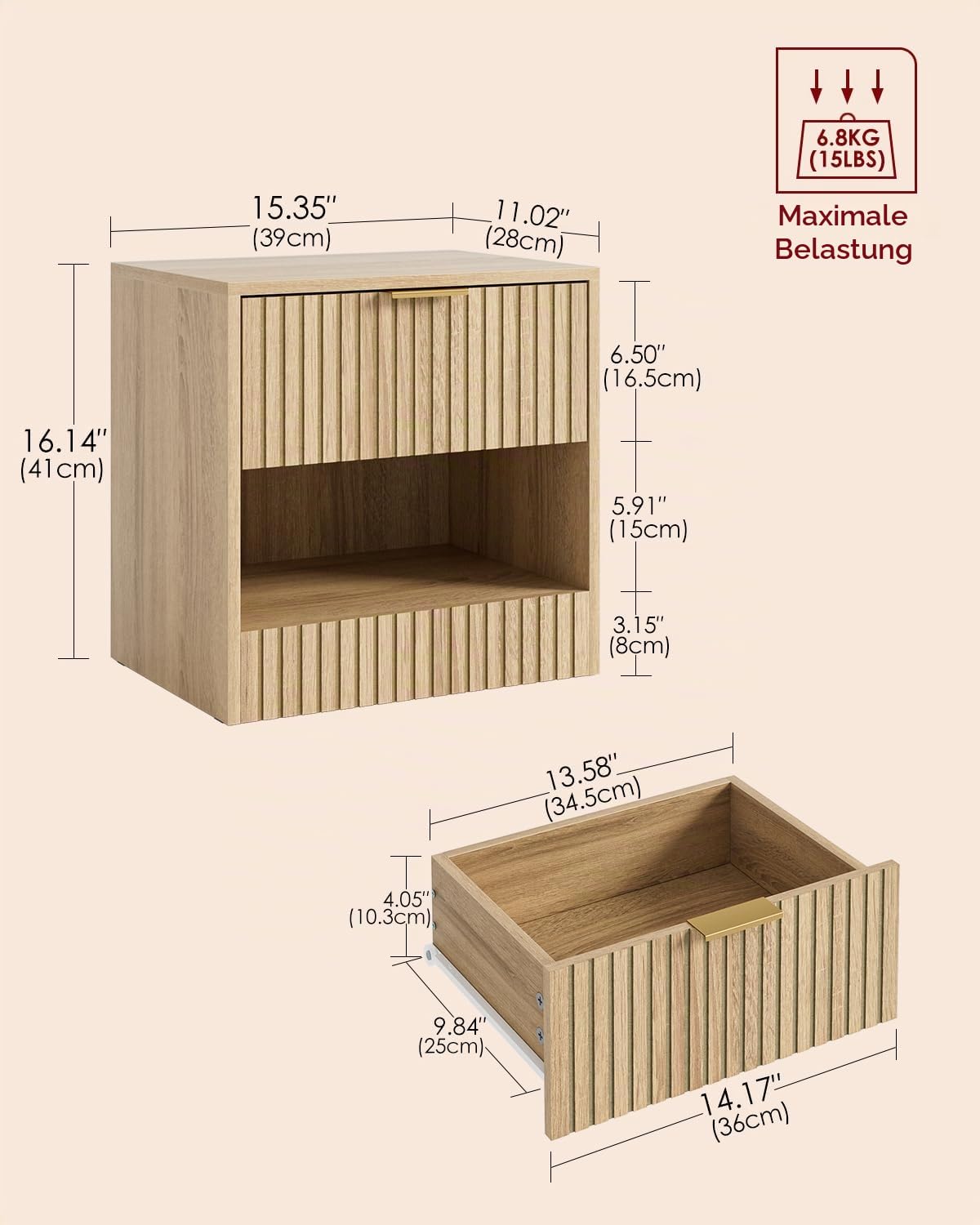 HEYZOEY Klein Nachttisch Eiche mit Schublade & Fach, Modern Beistelltisch