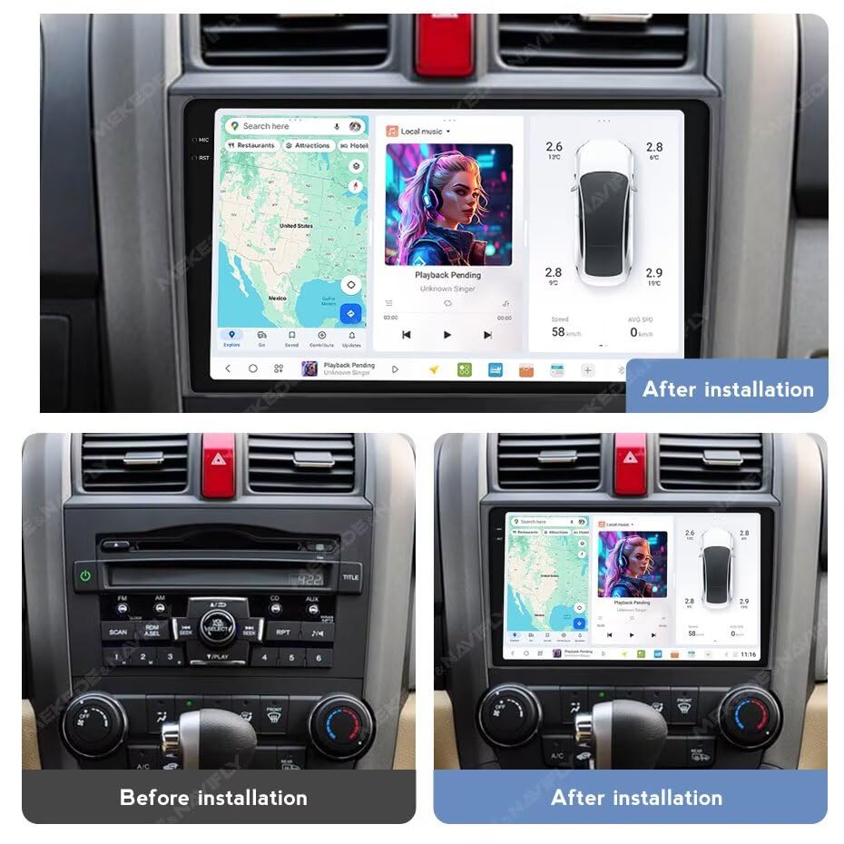 MekedeTech DUDUAUTO DUDU6 Android Screen for Honda CRV 2006-2012 Car Radio 9.5 inch Head Unit,8G RAM 128GROM