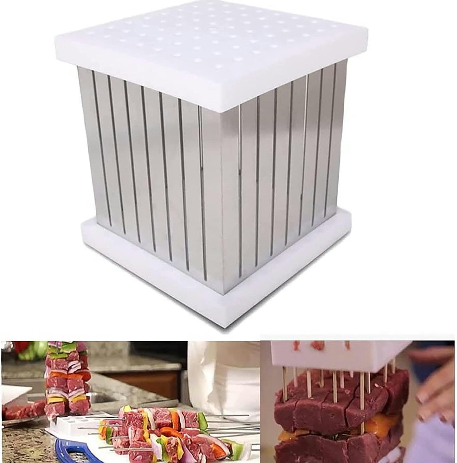 Spiedini per barbecue a 64 fori, scatola per la preparazione di kebab, affettatrice per carne, barbecue, spiedini, kit per la preparazione di brochette per kebab, per cucina all'aperto