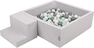 KiddyMoon Parque Infantil De Espuma con Cuadrada Piscina De Bolas (200 Bolas) para Niños, Gris Claro: Blanco/Gris/Menta