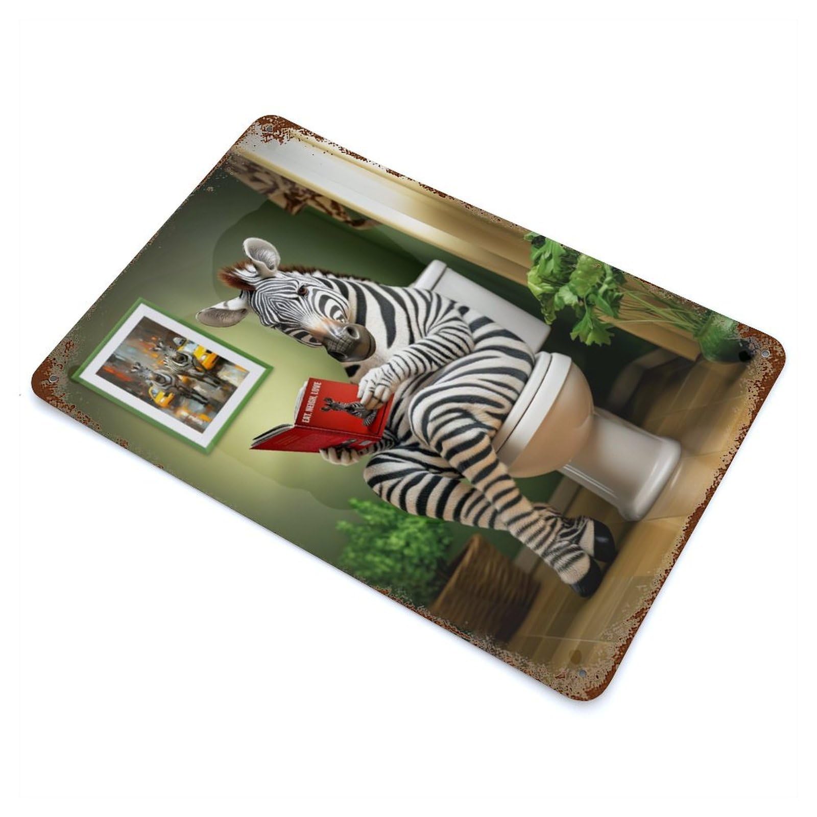 Distressed Metal Wall Sign Zebra on The Toilet 11.8"x7.9", Retro Wall Decor for Basement, Hobby Room And Garage Decor