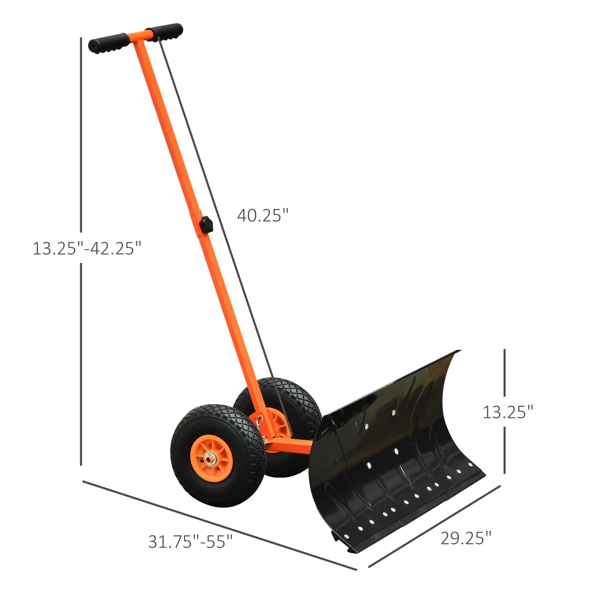 JOCHEN Effiziente Schneeschaufel mit Rädern – 29-Zoll-Klinge, Verstellbarer Winkelgriff, ergonomisches Design für schnelles Schneeräumen, 10-Zoll-Räder (Schwarz+Orange)