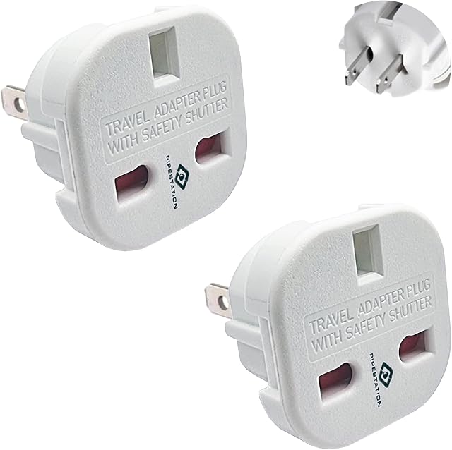 Pipestation® UK to US Travel Adapter  2 Pack | UK to USA Plug Adaptor | UK 3 pin to American 2 Flat Pin | Converter for America Canada China Japan Thailand Bahamas | Type G to Type A, B, I | White