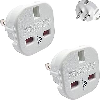 Pipestation® UK to US Plug Adaptor – 2 Pack | UK to USA Plug Adapter | UK 3 to American 2 Flat Pin | Converter for America Canada China Japan Thailand Bahamas | Type G to A B I | USA Travel Adapter