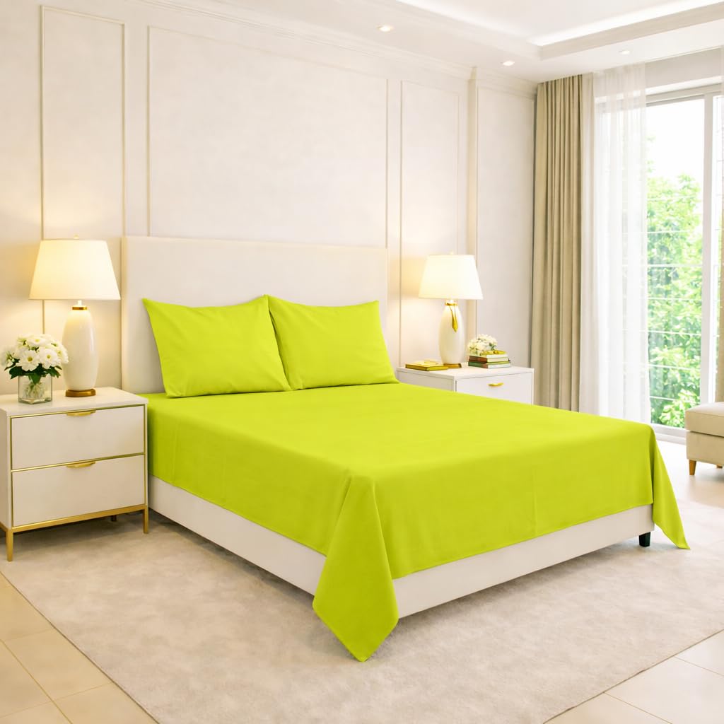 ARLINENS Polycotton Flat Sheets in Following Colours and Sizes: (SUPER KING, LIME GREEN)