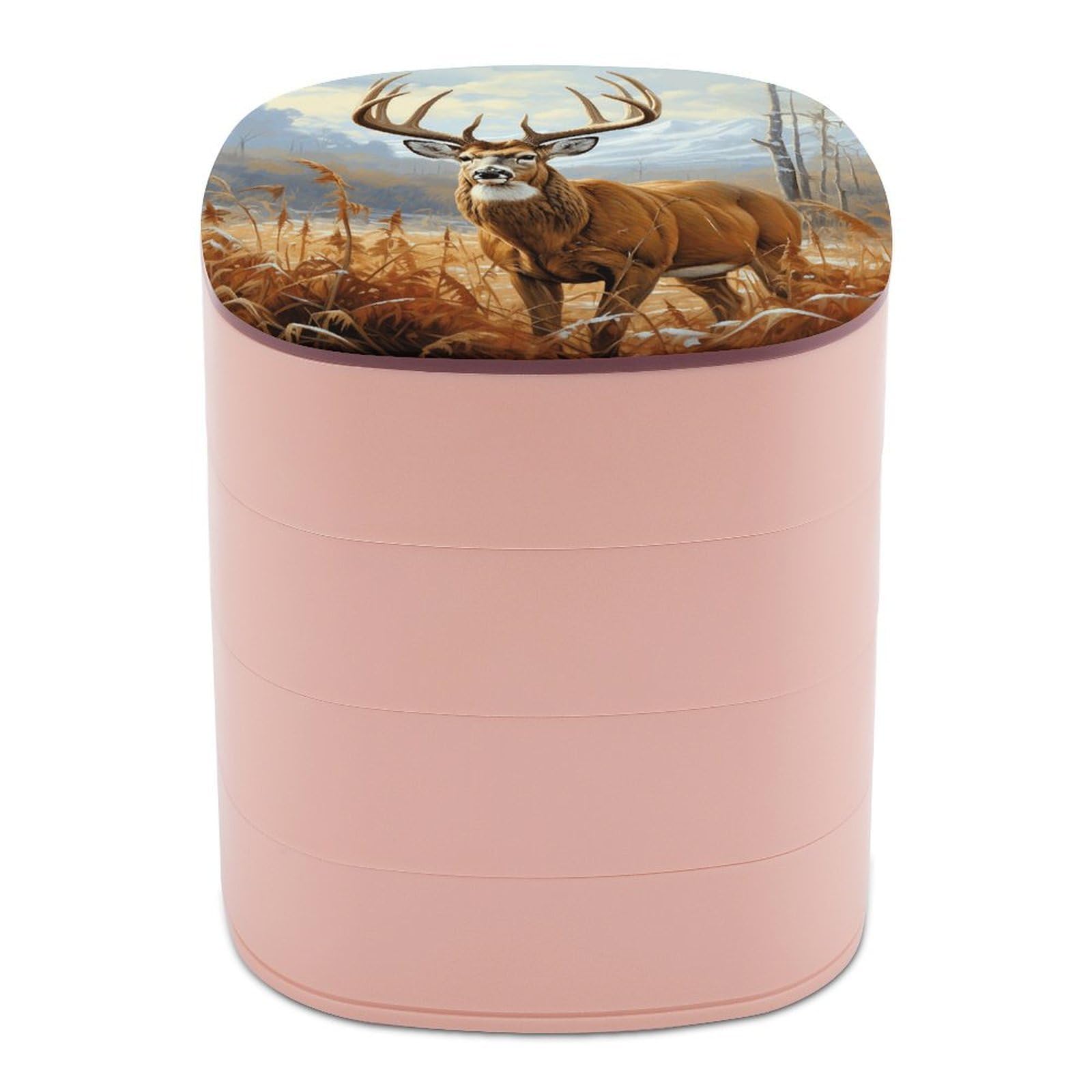 VstaDank Buck Deer Jewelry Box 360° Rotatable Jewelry Organizer 4 Layers Jewelry Case with Lid Fashion Portable Earring Holder for Bracelets Rings Bracelets Vanity