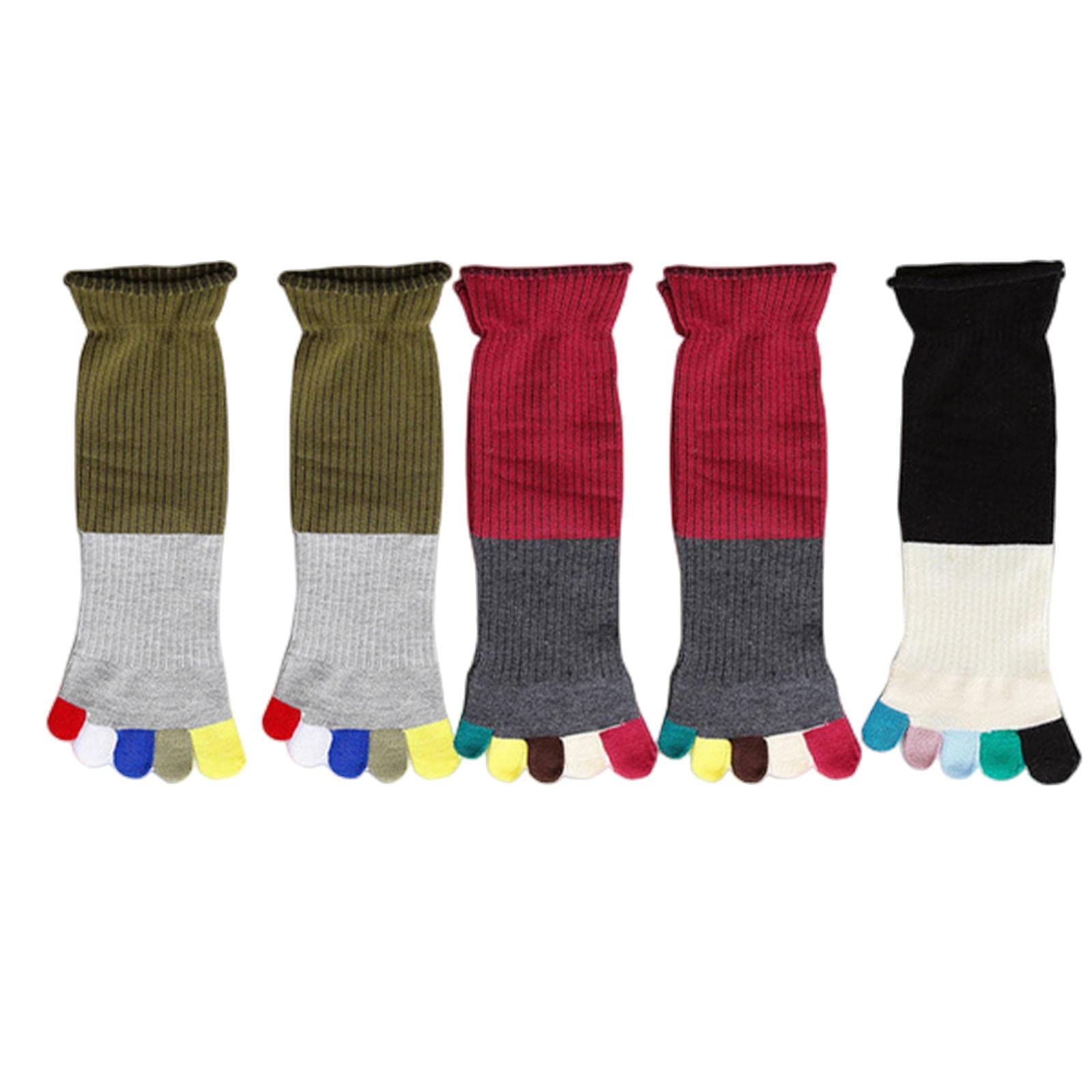 MOGSA Zehensocken 5 Paar Socken mit Zehen, Baumwoll-Stil, Anti-Atmungsaktiv, Fünf-Finger-Socken, 2Grün2Rot1Schwarz, Größe 36-40