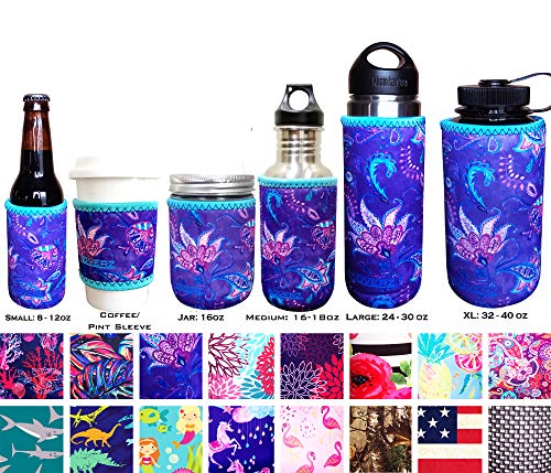 Koverz Neoprene 16-18 oz 500ml Water Bottle Insulator Cooler Coolie - Violet Whimsy