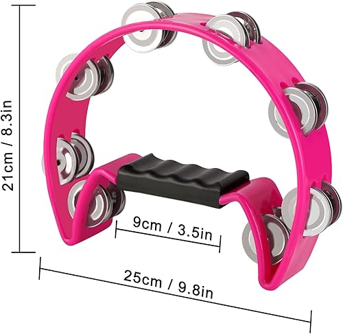 Miniatura 4 de EastRock Tambourine,Metal Jingles Hand Held Percussion-Half Moon Tambourine for Kids, Adults, KTV, Party Pink
