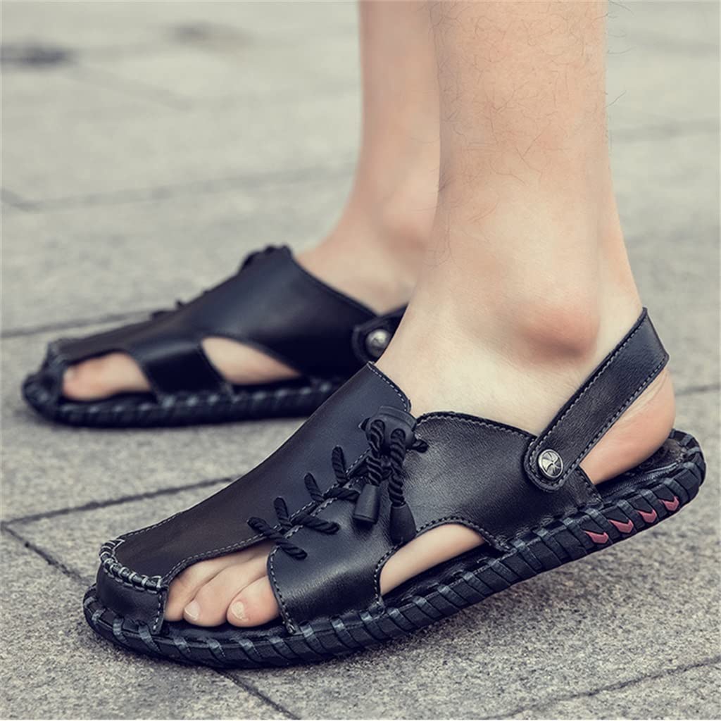 Sandali da Uomo Scarpe da Spiaggia Stile Vera Pelle Sandali Estivi da Uomo per Il Tempo Libero Scarpe Casual (Color : D, Size : 43) (D 45 EU)