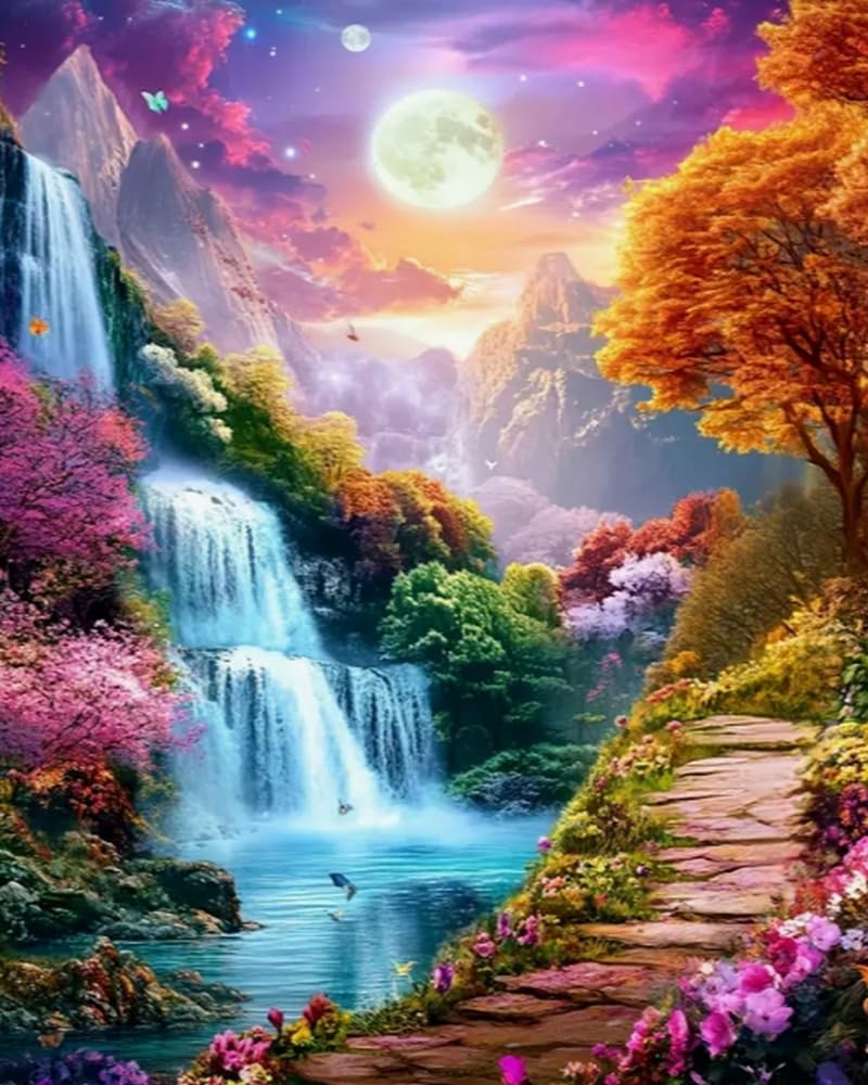 GLTEYACO Pre-Printed Cross Stitch Kits Waterfall Landscape 11CT Stamped Embroidery Kit for Adults Beginners DIY Embroidery Pattern Art Craft Decor 40x50 cm