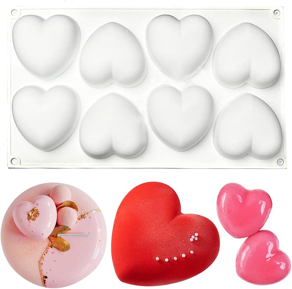 Dualshine3D Love Heart Shaped Silicone Molds Tray Oven Safe Dessert Baking Pan for Mousse Cake Baking, Chocolate, Mini Bundt Cake, Dessert, Pastry, Brownie