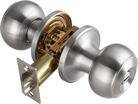 Brushed Nickel Door Knob Interior with Turn Lock for Bath & Bedroom
