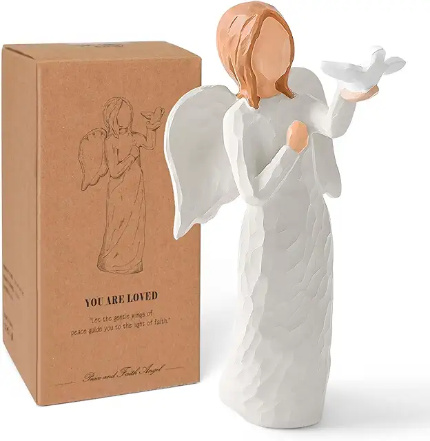 Angel of Peace Statue with Dove - Hand Painted Resin Angel Figurine for Sympathy Gifts