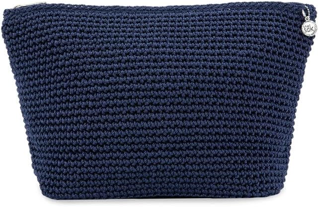 The Sak Essential Large Pouch in Hand-Crochet, Travel Bag with Zipper Closure, Denim