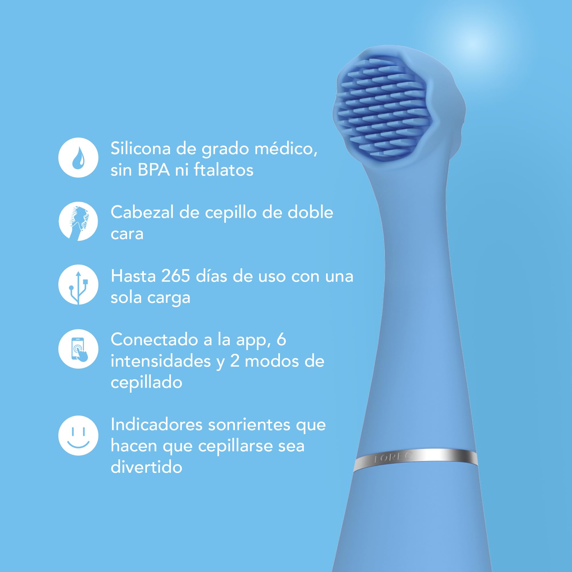 FOREO ISSA 4 Baby – Cepillo de dientes sónico de silicona para bebés y niños pequeños, cerdas ultrasuaves, masaje encías, temporizador LED, recargable USB, cepillo viaje impermeable - Bubble Blue