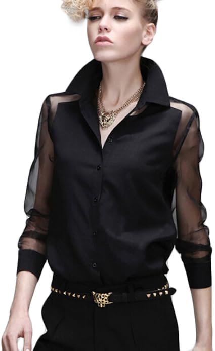 Black chiffon shirt long sleeve Clearance