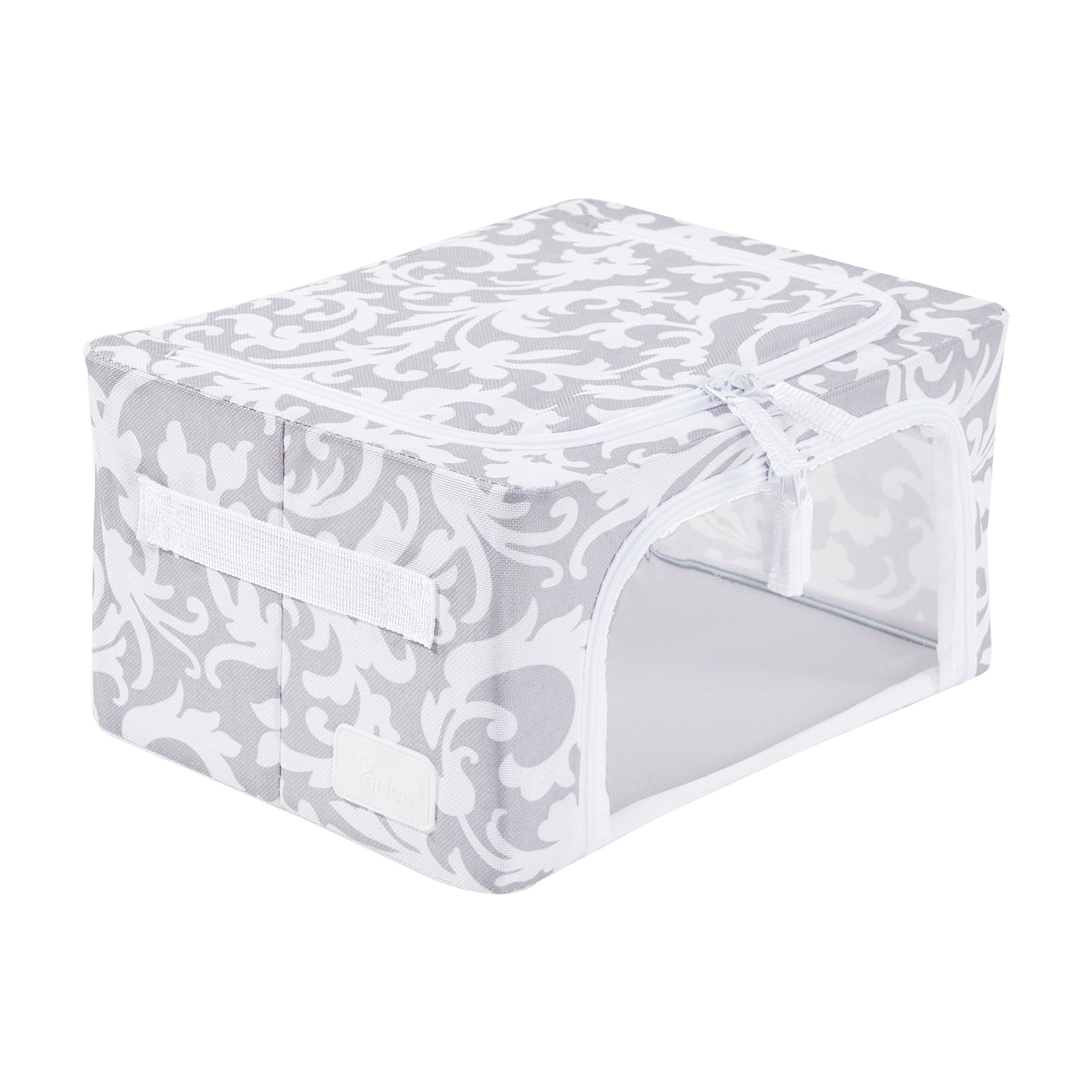 Periea Beau Folding Collapsible Stackable Fabric Home Storage Boxes With Steel FramesGrey DamaskCompact from B&Q