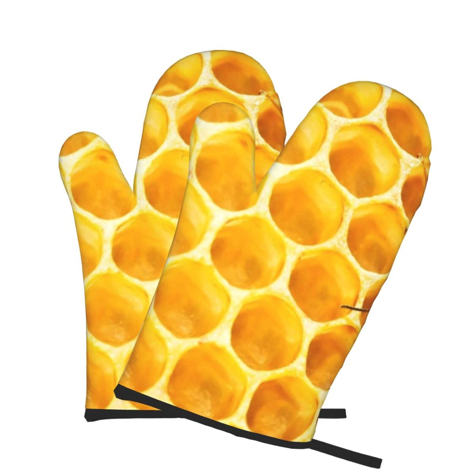 Oven Mitts Set of 2 Pcs, Wildlife Bees Prints Heat Resistant Kitchen Gloves for Cooking Baking Grilling
